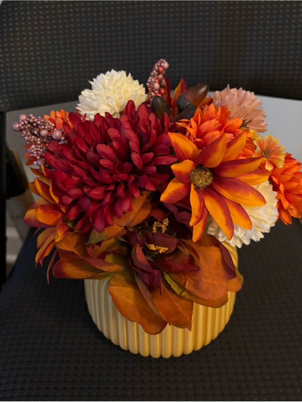 Autumn Harvest Artificial Floral Centerpiece in Orange, Red & Cream